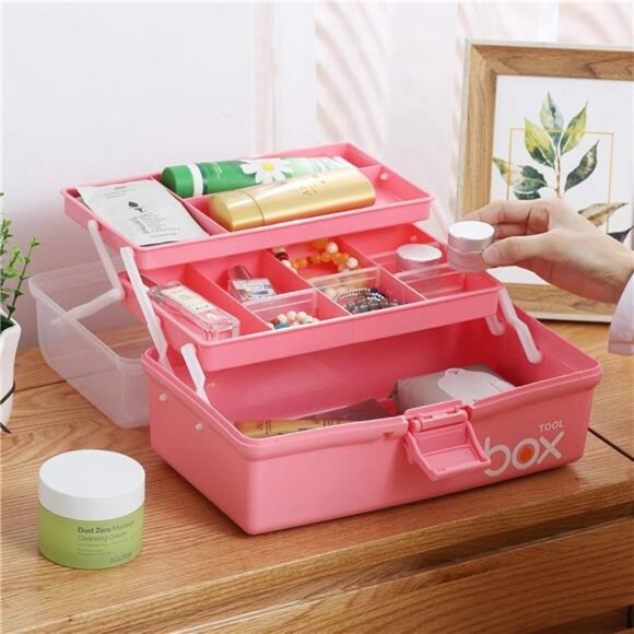 12'' Three-Layer Clear Plastic Storage Box with Handle, Craft Tool Box, 3 Layer - Picture 5 of 7